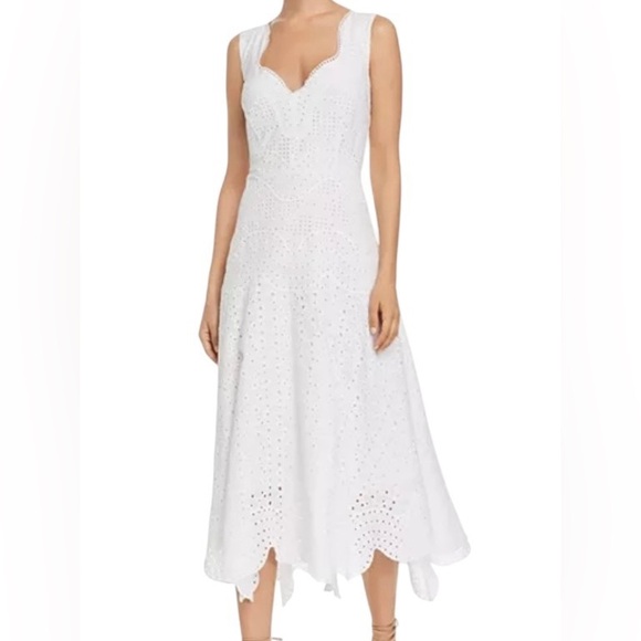 Rebecca Taylor Dresses & Skirts - Rebecca Taylor Papillon Cotton Eyelet V-Neck Front Slits Midi Dress, Size 8